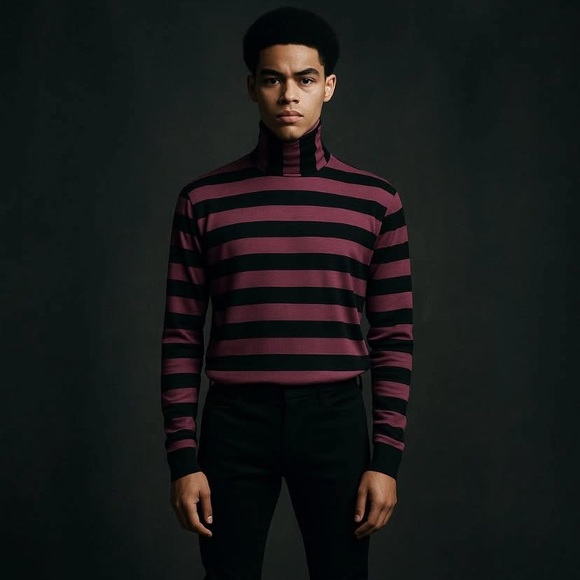 Men's Pink and Black Stripe Mock Neck - Picture 2 of 10